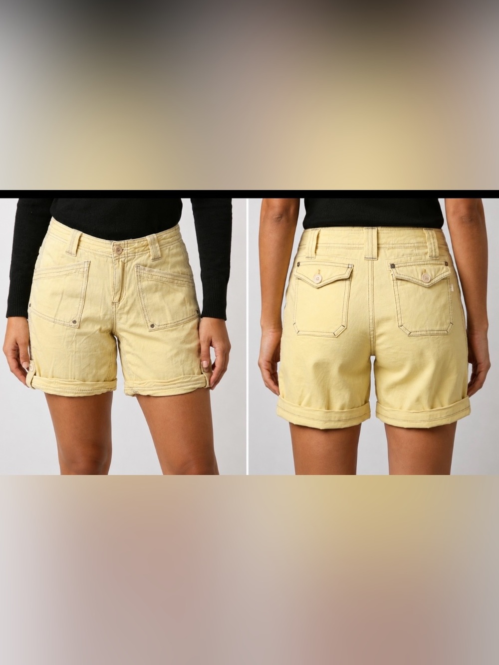 CARILOHA Women's Pale Yellow Rolled-Hem Utility Bermuda Shorts